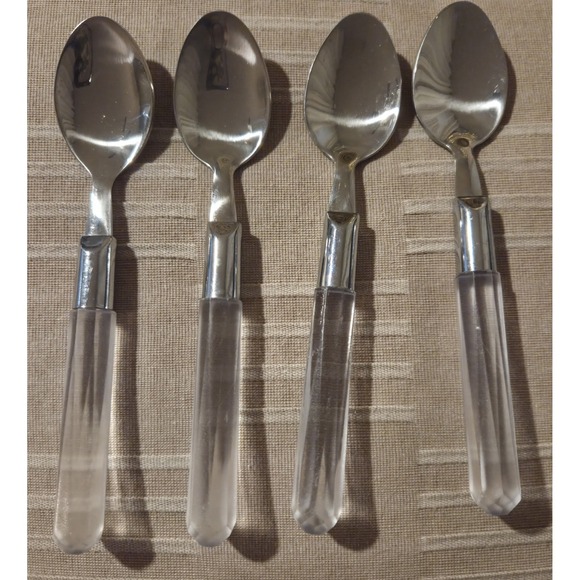 Stanley Roberts Lucite Flatware 18/8 Stainless Steel Fork/Spoon/Knife Set/4 - Picture 4 of 7